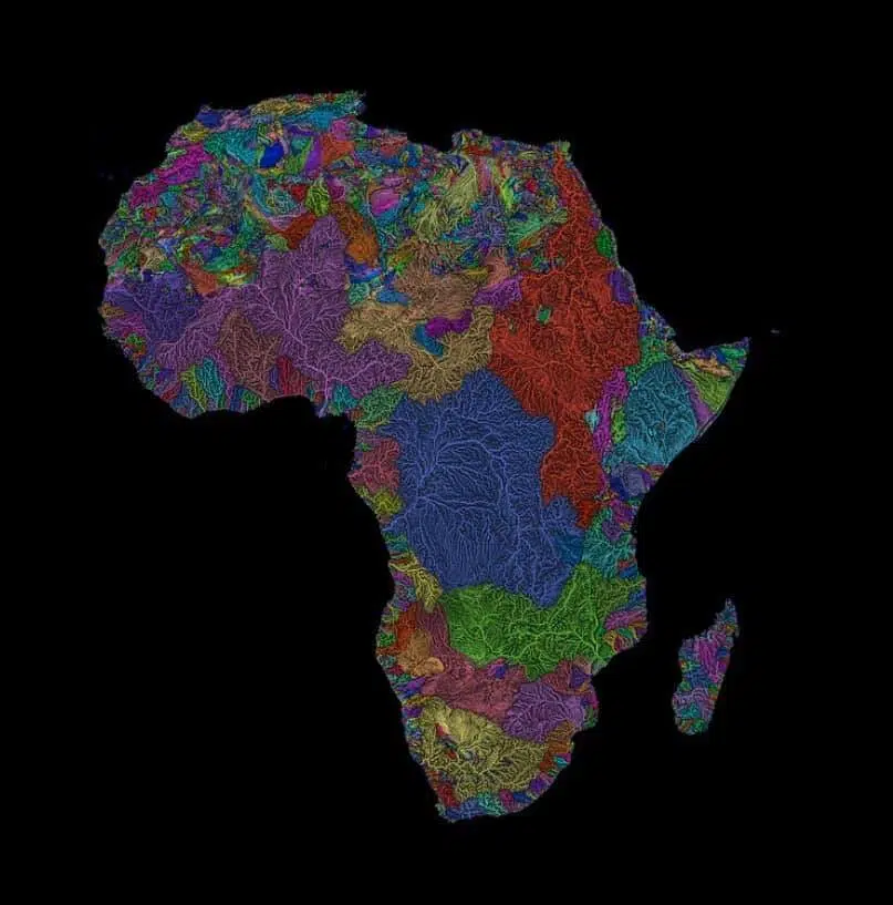 Carte des bassins fluviaux de l'Afrique