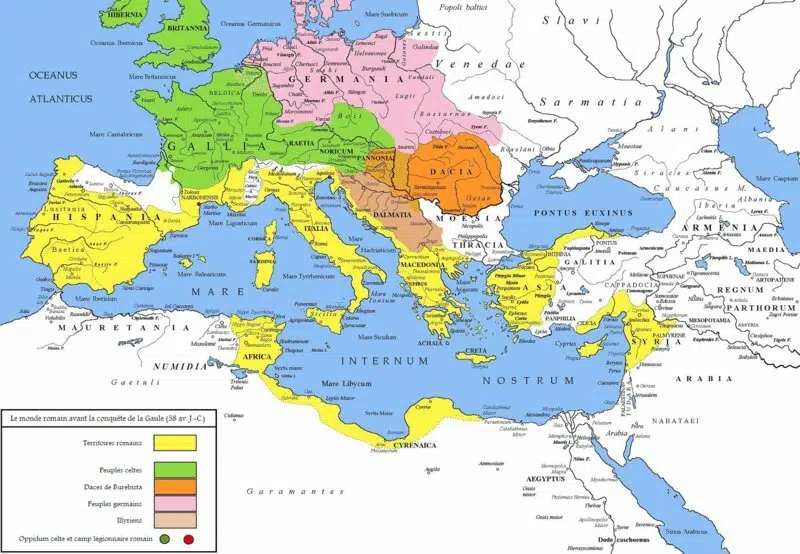 Carte de l'Europe à la veille de la guerre des Gaules (58 av. J.-C.)