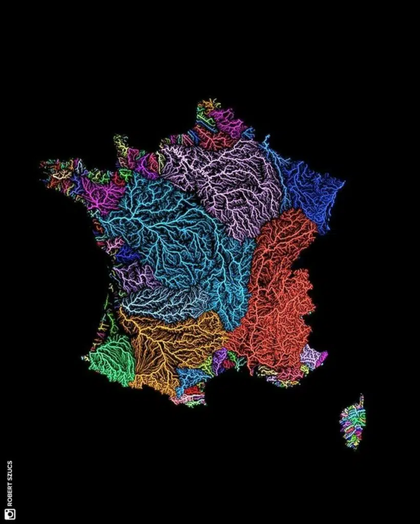 Carte des bassins fluviaux de la France