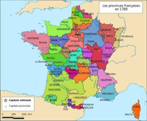 Carte représentant les 26 provinces de France en 1789 (au moment de la Révolution française)