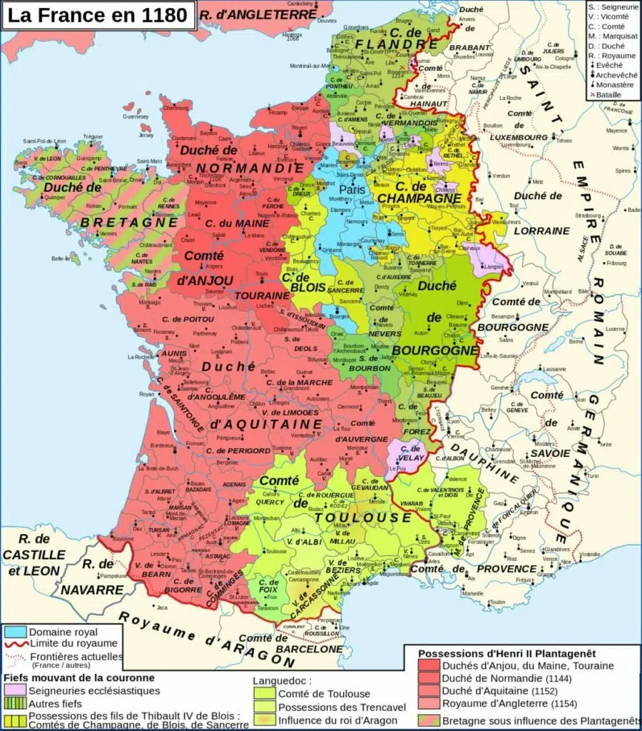 Carte du royaume de France en 1180