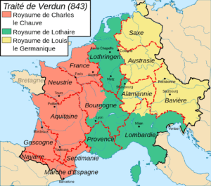 Lire la suite à propos de l’article Partition de l’Empire carolingien (843)