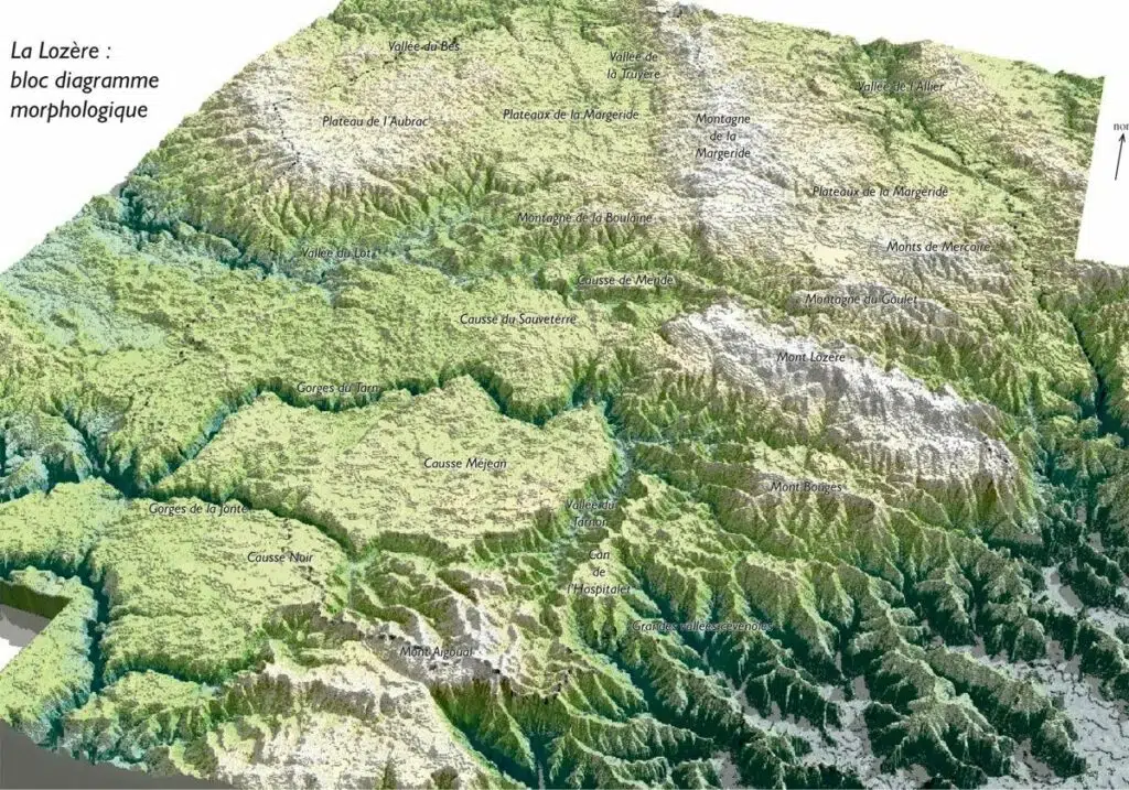 Carte de la Lozère en relief 3D