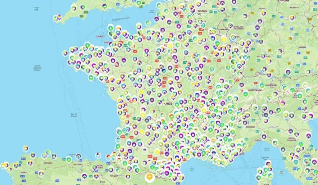 Ma carte Mapstr vue au niveau de la France
