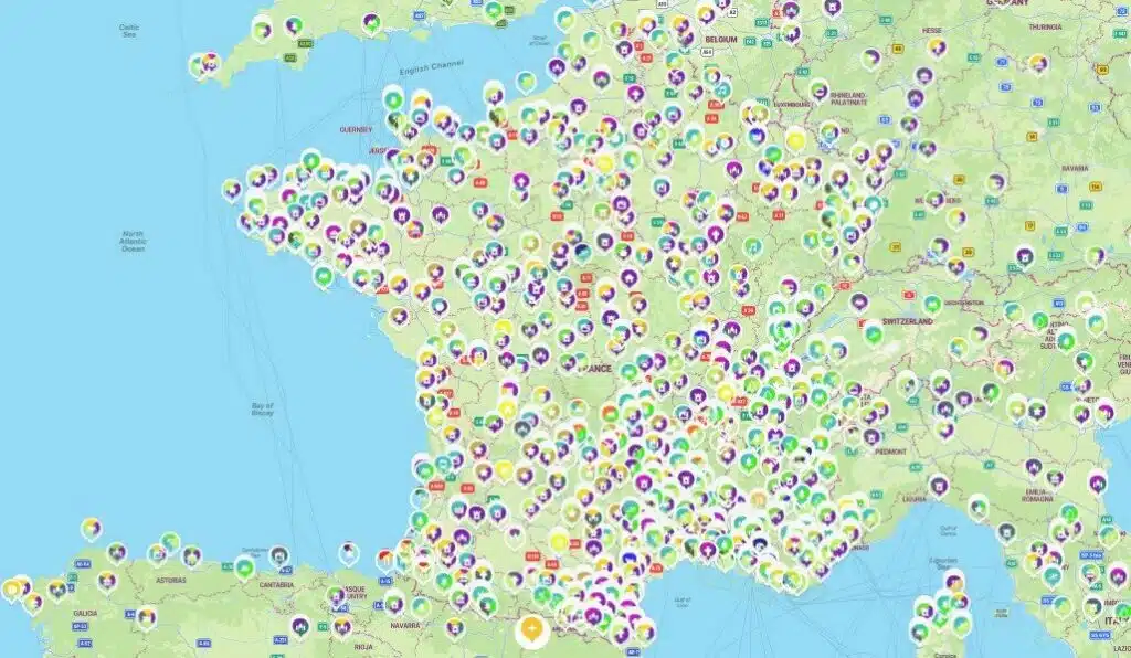 Ma carte Mapstr vue au niveau de la France