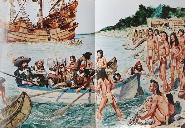 Champlain et ses hommes se préparant à remonter le Saint-Laurent (peinture moderne)