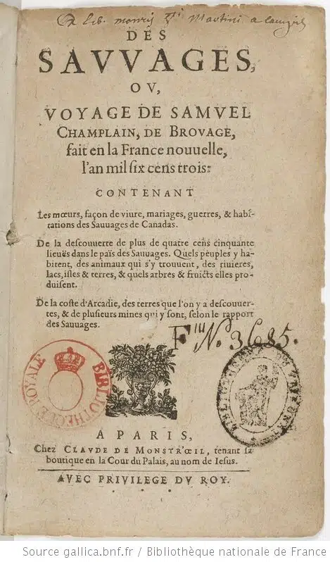 Un vieil exemplaire des Sauvages de Samuel de Champlain
