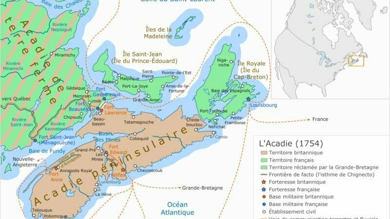 Carte de l'Acadie en 1754, à la veille du Grand Dérangement