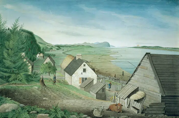 Vue du cap Tourmente et de la pointe orientale de l'île d'Orléans près de Québec (Nouvelle-France)