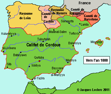 Carte du califat de Cordoue autour de l'an 1000