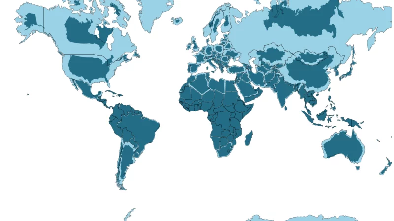 Projection de Mercator avec ajout de la taille réelle des pays