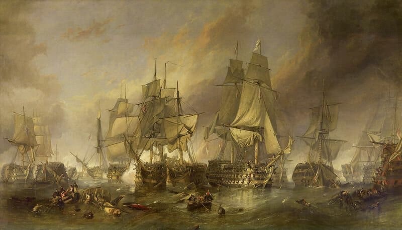 Célèbre peinture de William Clarkson Stanfield représentant la bataille de Trafalgar (1804)