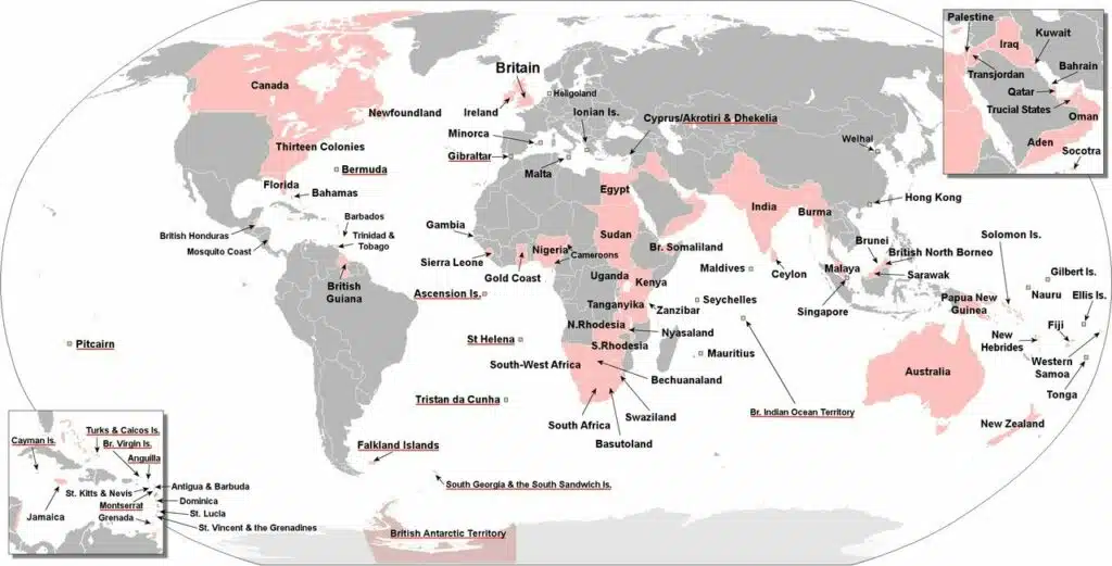 Les territoires historiques de l'Empire Britannique (XVI-XXe siècle)