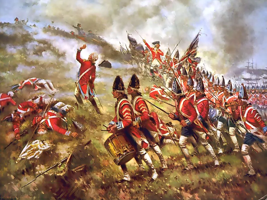 Grenadiers britanniques montant à l'assaut durant la bataille de Bunker Hill (1775)