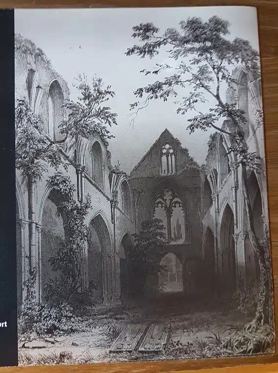 Lithographie des ruines de l'église de l'abbaye de Beauport au XIXe siècle (Côtes d'Armor, Bretagne)