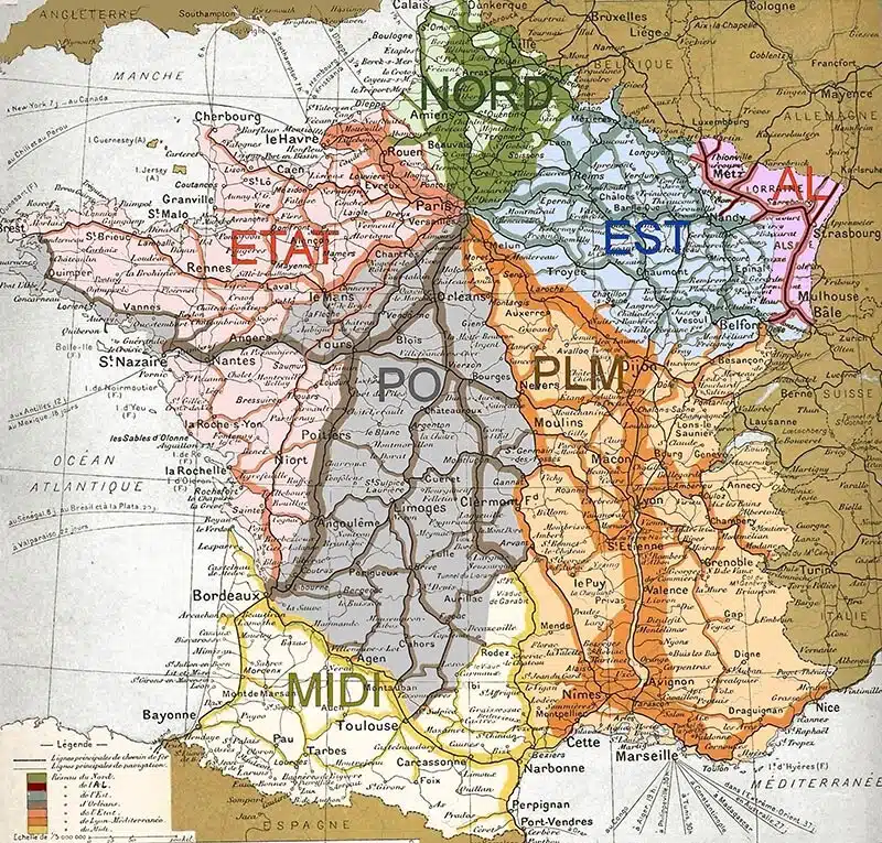 Carte du réseau ferré français en 1930