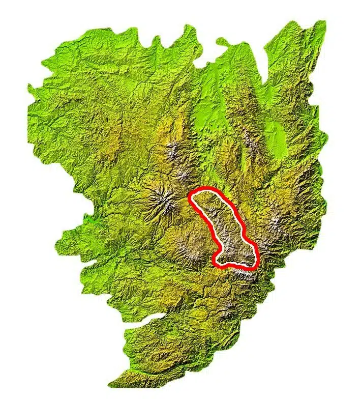 Carte de situation des monts de la Margeride, dans le Massif central