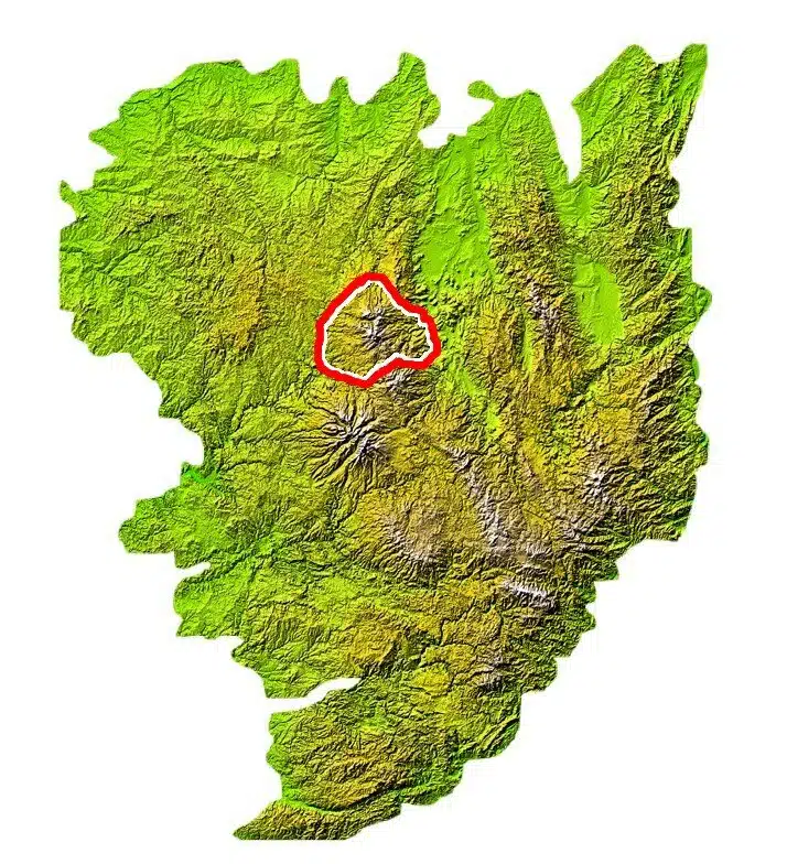 Carte de situation du massif volcanique des monts Dore, dans le Massif central