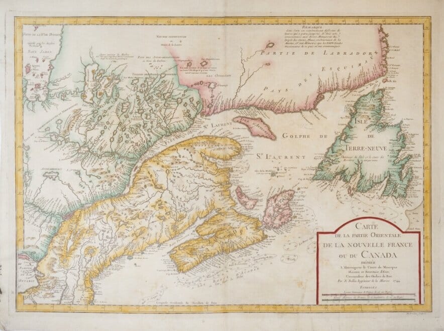 Une belle carte d'époque du golfe du Saint-Laurent, le cœur du Canada français (Nouvelle-France)
