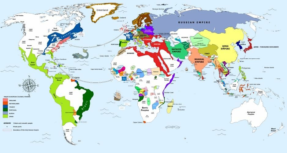 Carte de l'organisation du monde au milieu du XVIIIe siècle
