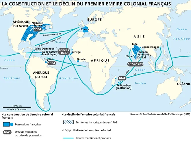 La construction et le déclin du premier empire colonial français