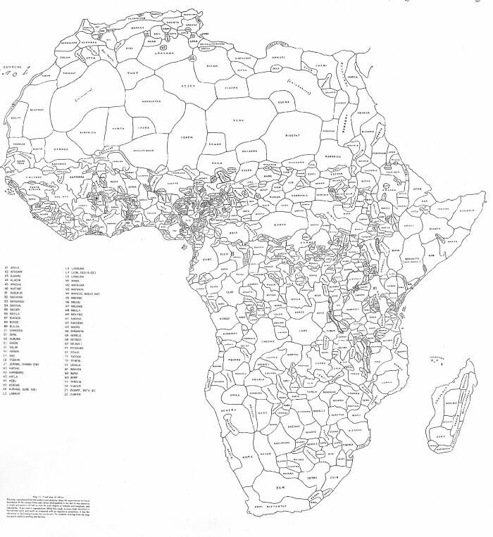 Carte de l'Afrique divisé par grandes ethnies et langues
