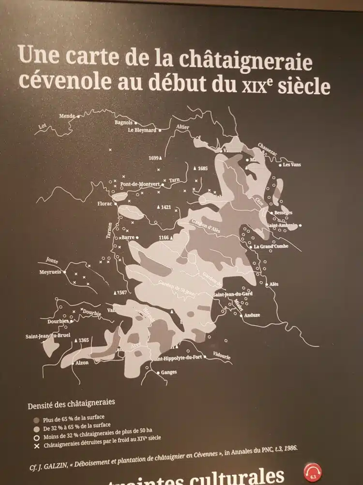 Carte de la châtaigneraie cévenole au au musée des Vallées cévenoles
