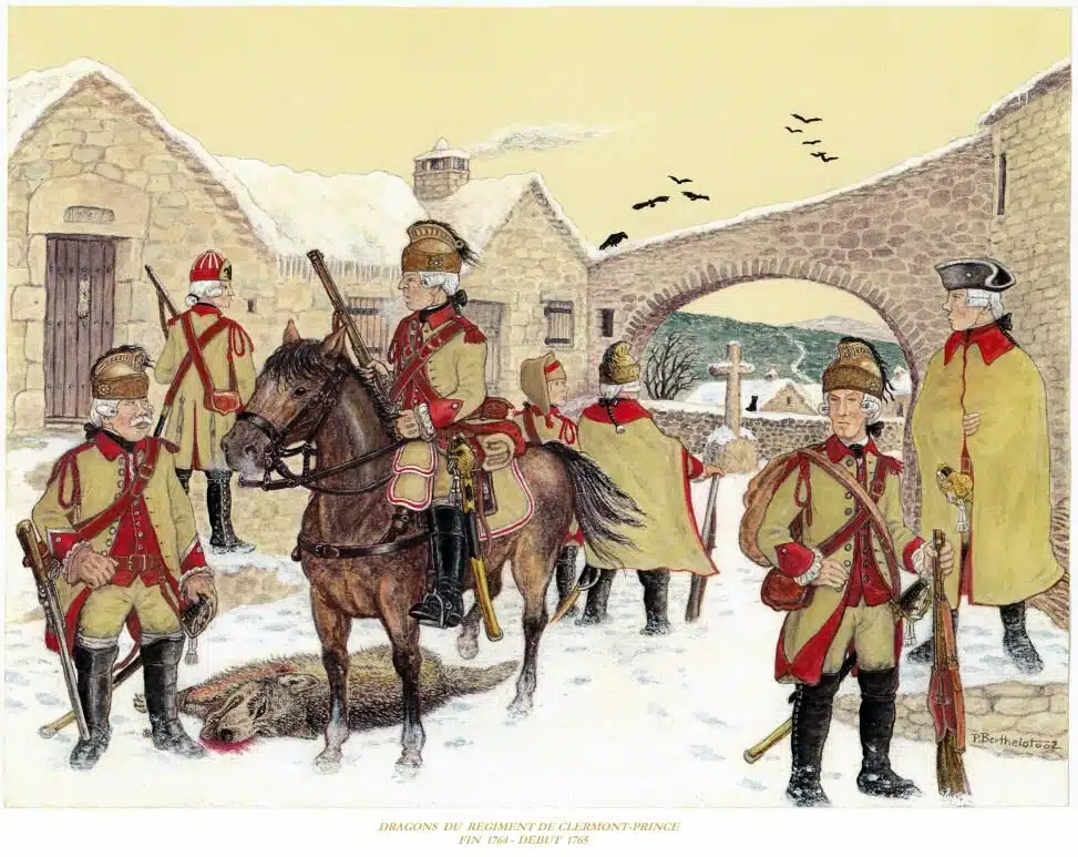 Les volontaires du régiment de Clermont-Prince en stationnement en Gévaudan durant l'hiver 1764