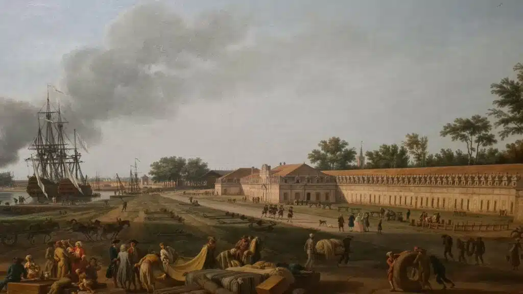 Le magasin des colonies à Rochefort au milieu du XVIIIe siècle (peinture de Joseph Vernet)