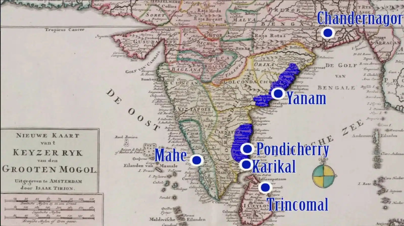 Les possessions françaises en Inde en 1756, à l'aube de la guerre de Sept Ans