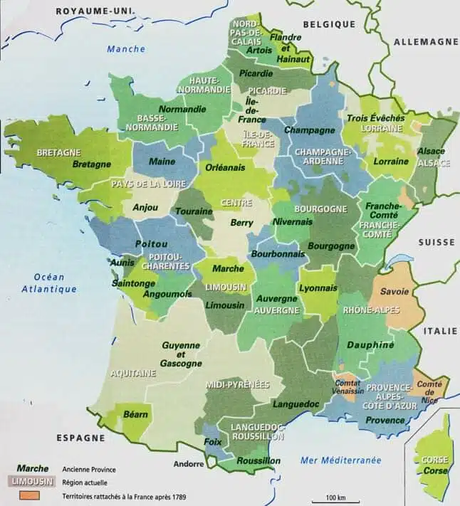 Superposition des régions et des anciennes provinces (gouvernements) de France de l'Ancien Régime
