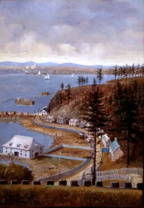 Peinture montrant l'Anse au Foulon, site de débarquement des troupes de Wolfe avant la bataille des Plaines d'Abraham, lors du siège de Québec de 1759 (guerre de la Conquête)