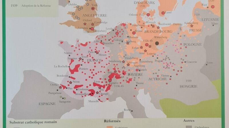 La Réforme en Europe au XVIe siècle (carte issus de l'Atlas des Camisards)