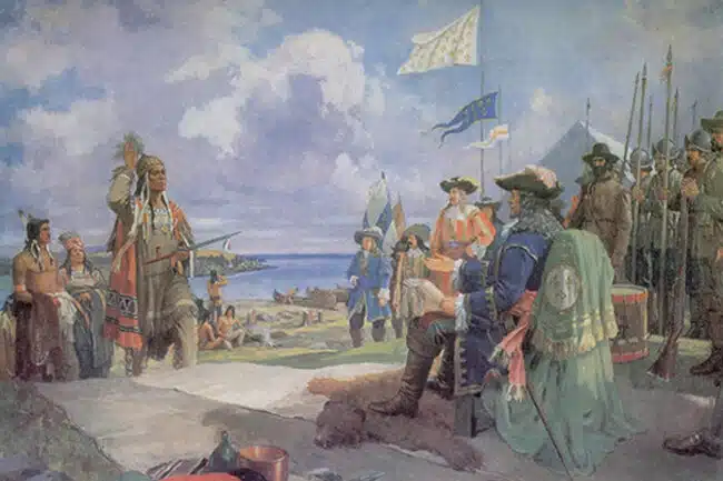 Rencontre entre Frontenac, gouverneur de la Nouvelle-France, et un chef Cataraqui (Iroquois)