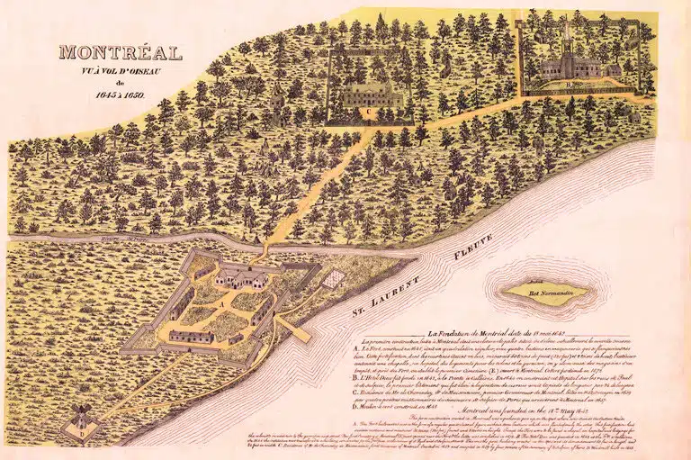 Ville-Marie (future Montréal) et son fort vers 1645-1650