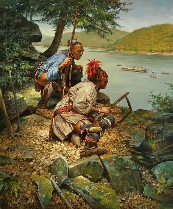 Guerriers amérindiens en observation à l'époque de la Nouvelle-France