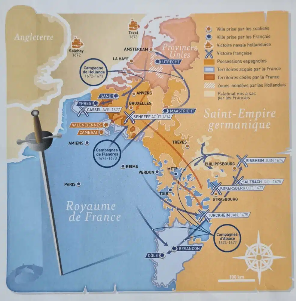 Carte récapitulative de la Guerre de Hollande (1672-1678) extraite du magazine Guerres & Histoire