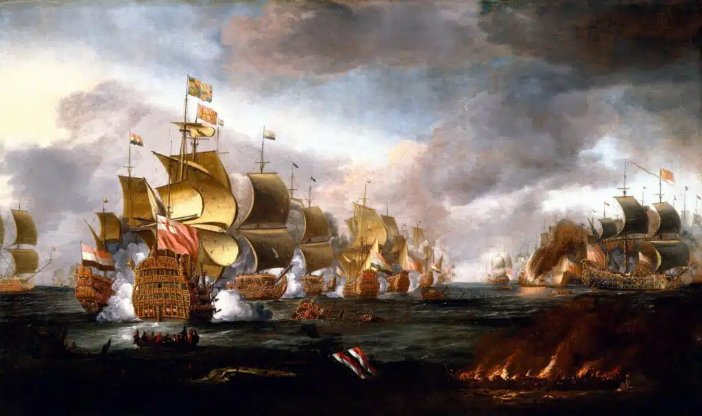 Peinture de la bataille de Lowestoft (1665), combat naval majeur de la seconde guerre anglo-néerlandaise