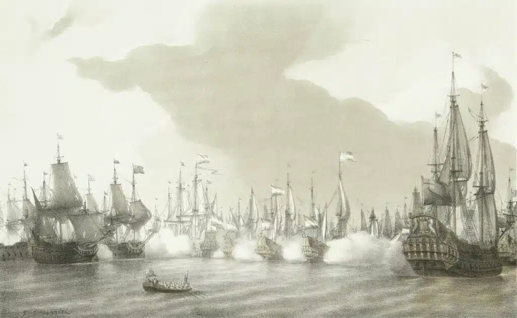 Tableau représentant la bataille de Portland (1653), un important combat naval de la première guerre anglo-néerlandaise