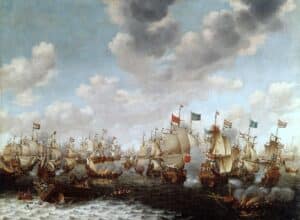 Peinture de la bataille des Quatre Jours (1666), l'un des plus importants combats navals de la seconde guerre anglo-néerlandaise