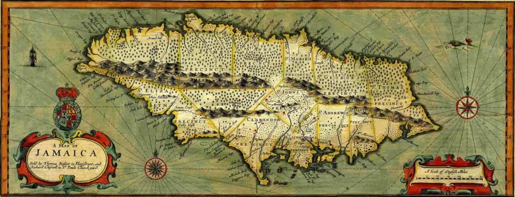 Carte de la Jamaïque (colonie anglaise) en 1676