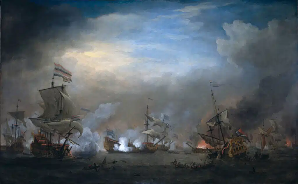 Le combat de nuit de Cornelis Tromp à la bataille de Texel (1673), combat naval majeur de la troisième guerre anglo-néerlandaise et de la guerre de Hollande