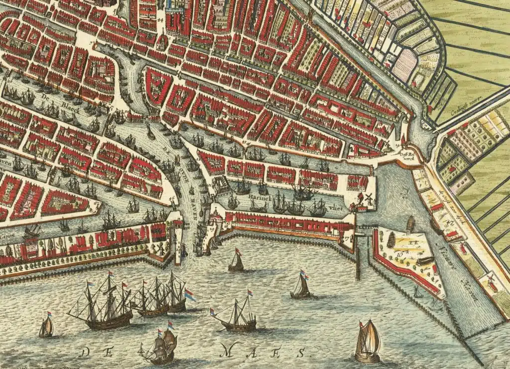 Le quartier Haringvliet de Rotterdam en 1690, durant le Siècle d'Or néerlandais