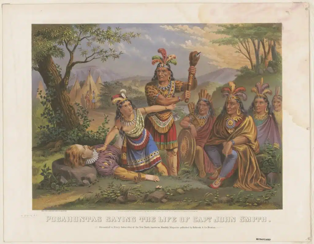 Pocahantas sauvant la vie de John Smith (XVIIe siècle)